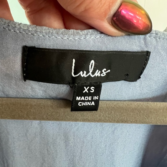 Lulus Size XS Poetic Love Dusty Blue Swiss Dot Long Sleeve Pleated Mini Dress - Picture 7 of 8